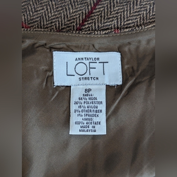 Ann Taylor Loft Skirt Sz 8P Petite Wool A Line Brown Check Dark Academia Library - Picture 7 of 7